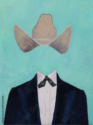 Mysterious Cowboy: Faceless Portrait in Suit and Hat