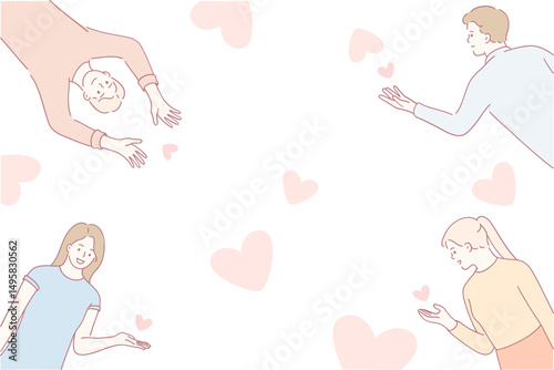 A charming and heartwarming illustration depicting people reaching out to each other with love and connection
