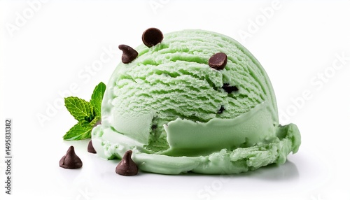scoop of mint chocolate chip ice cream isolated on white background