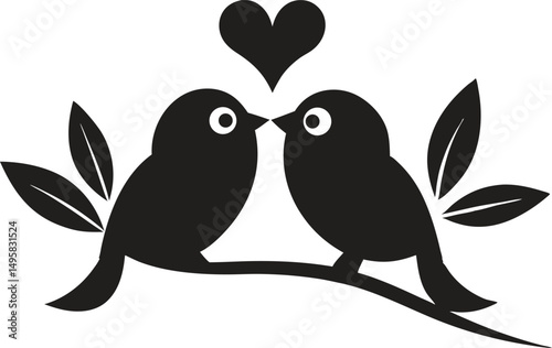 two birds on a branch with love icon vector illustration.