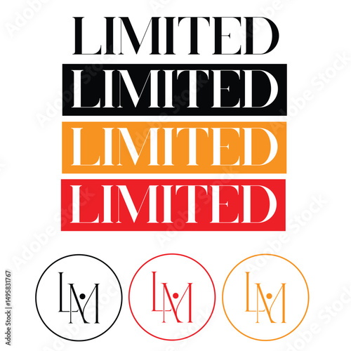 Bold LIMITED Text Design with LM Monogram Logos in Black, Red, and Orange Color Variations limited 
