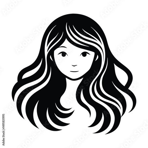 girl messy bun vector, Silhouette of beautiful girl in profile with long hair