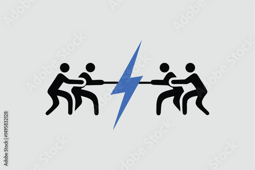 Silhouette of a group of people pulling a rope, vector illustration.