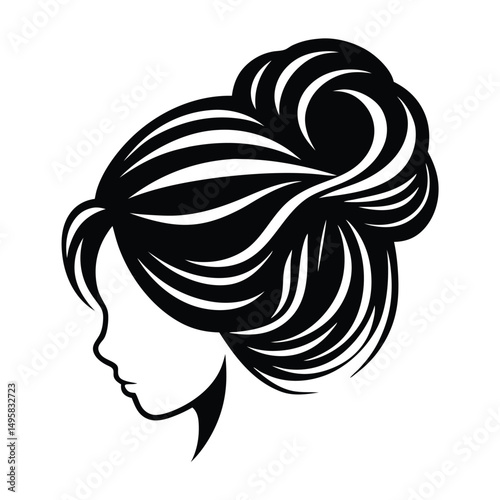 girl messy bun vector, Silhouette of beautiful girl in profile with long hair