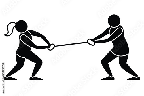 Silhouette of a group of people pulling a rope, vector illustration.