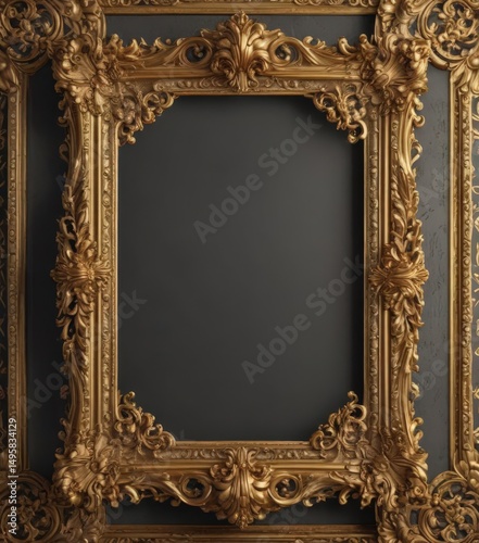 Ornate gold scroll frame, vintage baroque style , retro, gilding, filigree