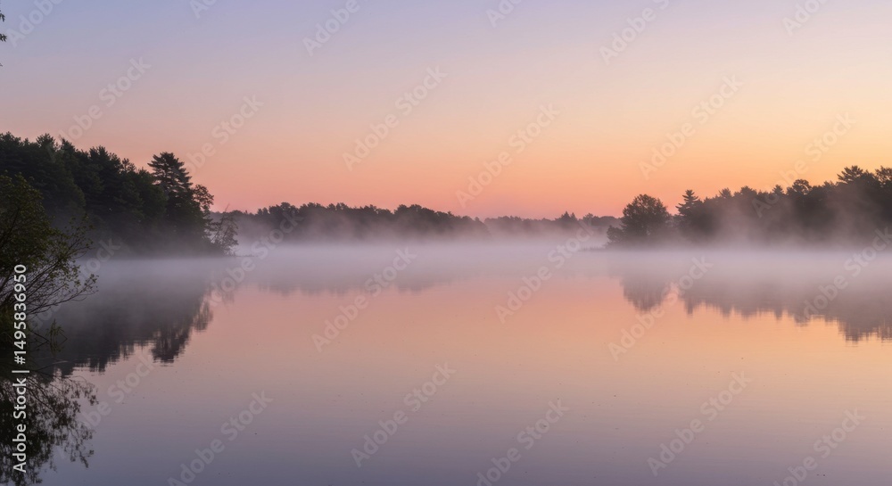 Fototapeta premium Misty sunrise lake scene