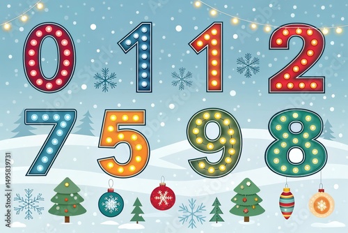 Bright Numbers with Twinkling Lights Festive Winter Design Elements