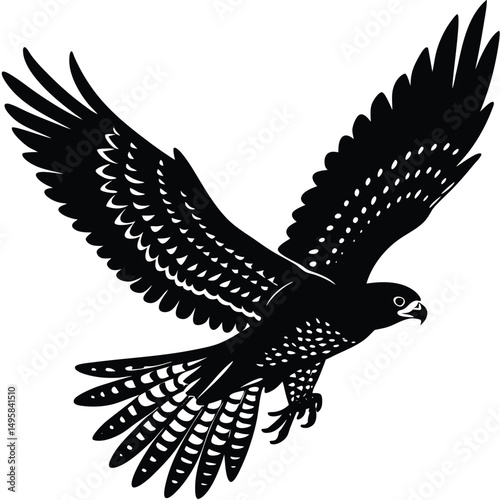 Majestic Falcon in Flight A Black and White Illustration