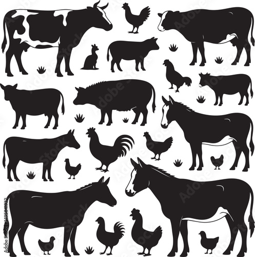 Farm Animals Silhouettes Collection Black and White