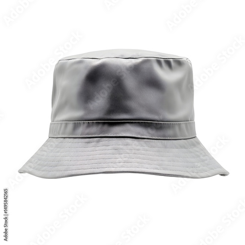 Silver Shiny Bucket Hat on White Background
