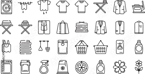 Laundry and Clothing Care Line Icons Collection
