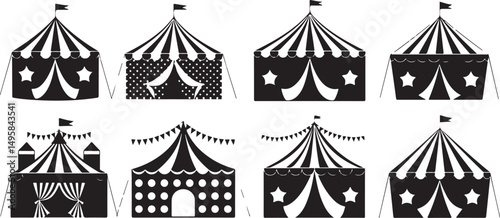 Eight Black and White Circus Tent Icons