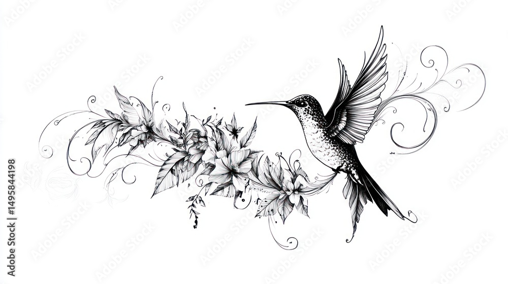 Fototapeta premium Hummingbird in Floral Design (2)