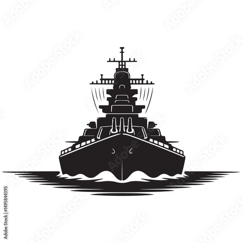 Silhouette vector illustration of a military battleship icon. Vector black silhouette. with white background