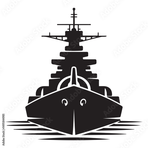 Silhouette vector illustration of a military battleship icon. Vector black silhouette. with white background