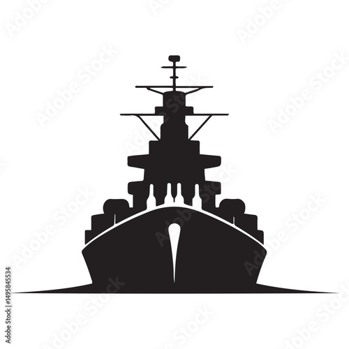 Silhouette vector illustration of a military battleship icon. Vector black silhouette. with white background