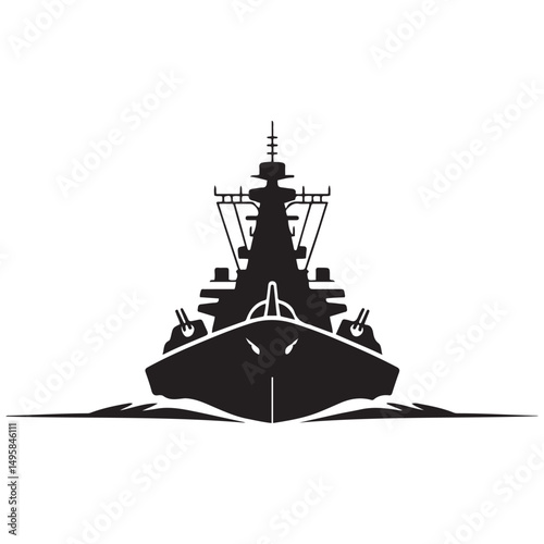 Silhouette vector illustration of a military battleship icon. Vector black silhouette. with white background