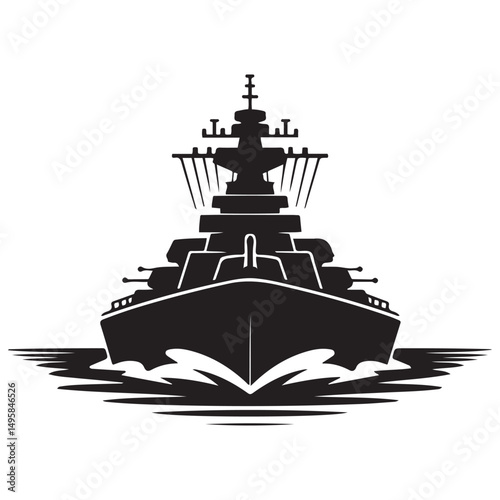 Silhouette vector illustration of a military battleship icon. Vector black silhouette. with white background