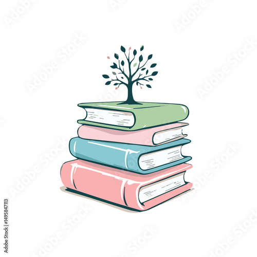stack of books with tree vector illustration, company logo