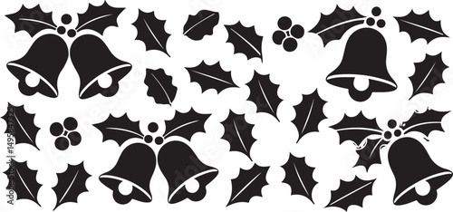 Christmas Holly and Bells Silhouette Design Elements