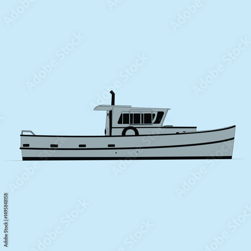 Vector Boat Line Art Illustration 1