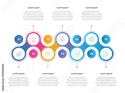 Modern Infographic design elements for your business data with 7 options, parts, steps, timelines or processes, Circle round concept. Vector Illustration.	