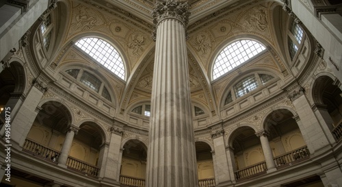 Architectural Interior with Column and Dome, Museum or Hall, Photo