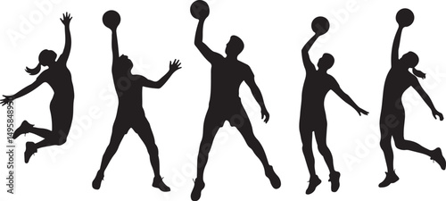 Silhouette of Five Volleyball Players in Action