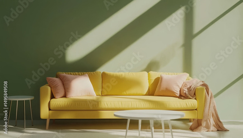 Colorful Throw Pillows and Cozy Sofa Interiors – Modern Home Decor Photography. AI generative.