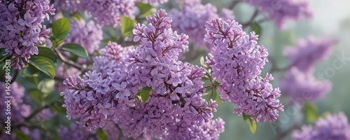 Delicate purple lilac blossoms, soft spring background, outdoor, vibrant