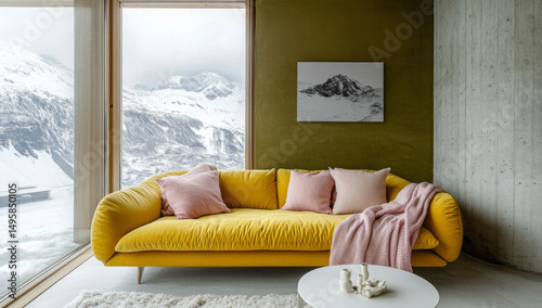 Colorful Throw Pillows and Cozy Sofa Interiors – Modern Home Decor Photography. AI generative.