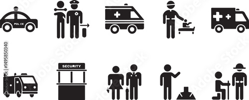 Emergency Services and Security Personnel Icon Set