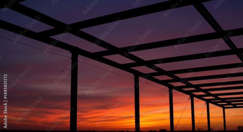 Obraz premium Sunset Silhouette: Metal Structure and Colorful Sky, Photographic Art.
