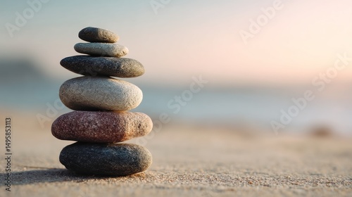 Stones balanced on beach