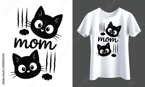 Cute black cats with "mom" text, the design will be isolated from the background for t-shirts and gifts