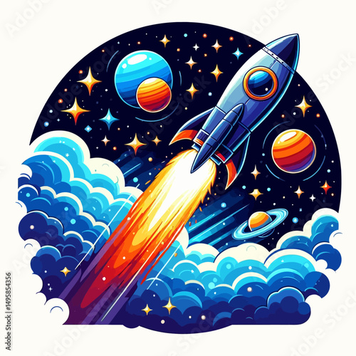 rocket in space vector illustration 