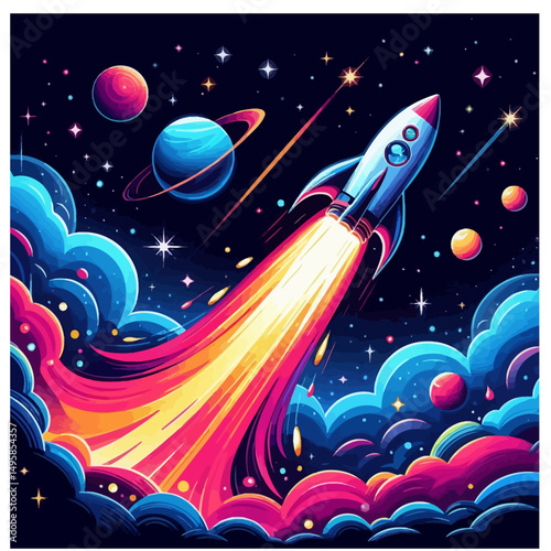 rocket in space vector illustration 
