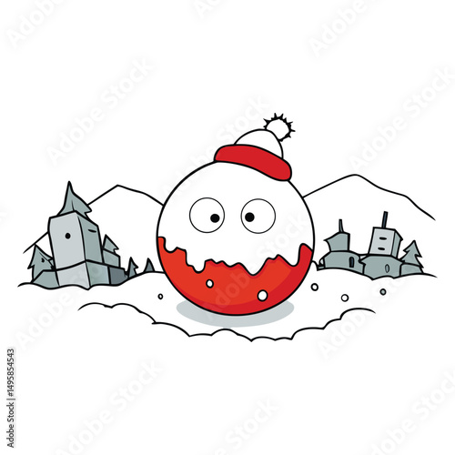 A Christmas snowball sits untouched in a bleak apocalyptic landscape, its cheerful scene a haunting contrast to the desolation and ruin surrounding it.
