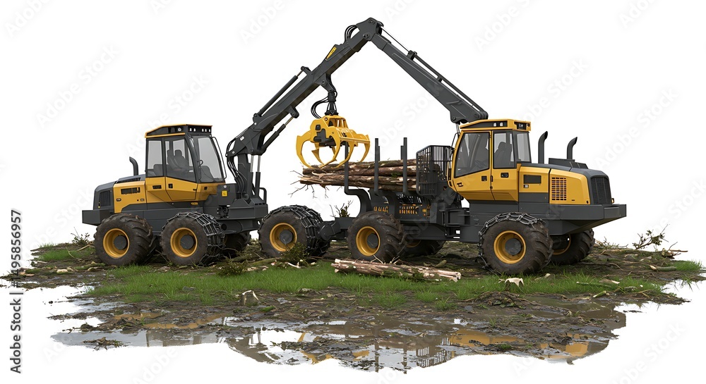 Fototapeta premium Harvesting Timber with Grapple Skidder in Forest Clearing