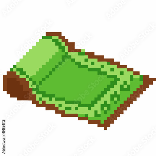 Pixel art flying carpet retro fantasy game design, magic transportation, green and brown colors