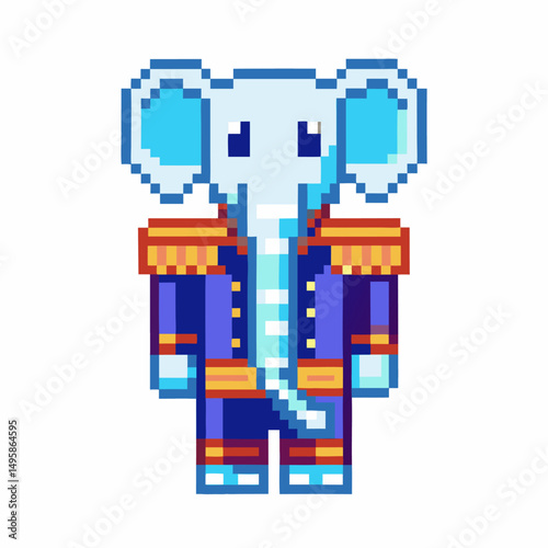 Pixelated elephant prince in regal attire retro 8 bit art with bold colors