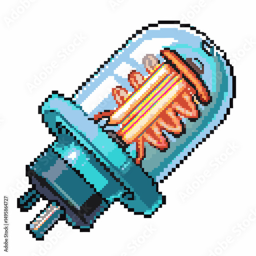 Retro pixel art vacuum tube vintage electronic component, circuitry, technology nostalgia