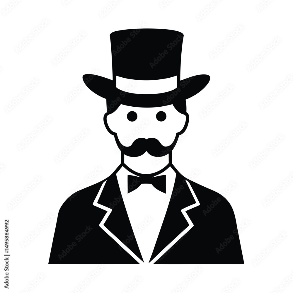Gentleman with Monocle Top Hat and Mustache Vector Gentleman with Monocle Top Hat and Mustache Vector