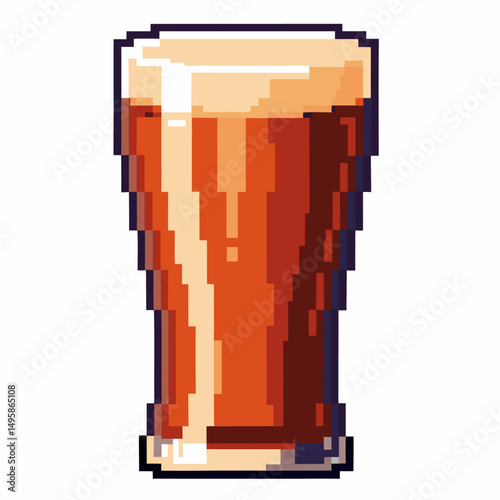 Pixel art beer glass vintage design, retro style, foamy pint illustration, classic beverage theme