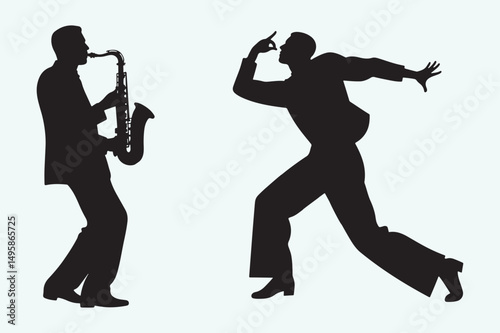 Silhouettes of a Saxophonist and Dancer Illustration.