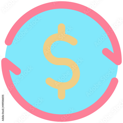 Dollar Refund Vector Icon, Money Transfer, Flat Style Isolated Vector Icon.