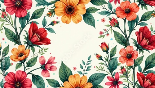 Wallpaper Mural Intricate floral pattern, vibrant blooms & leaves seamlessly repeating , nature background, flower pattern Torontodigital.ca