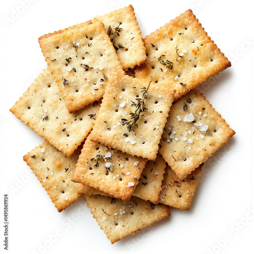 crackers, salted crackers, herb crackers, savory snacks on white background