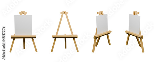 Easel with white board and without board different orientations in transparent background
